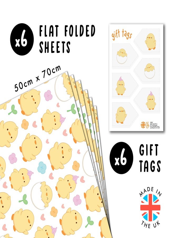 CENTRAL 23 Farm Animal Wrapping Paper - Cute Chicks - 6 Sheets of White Gift Wrap - Floral - For Birthday Baby Shower Baptism - Recyclable - Image 2